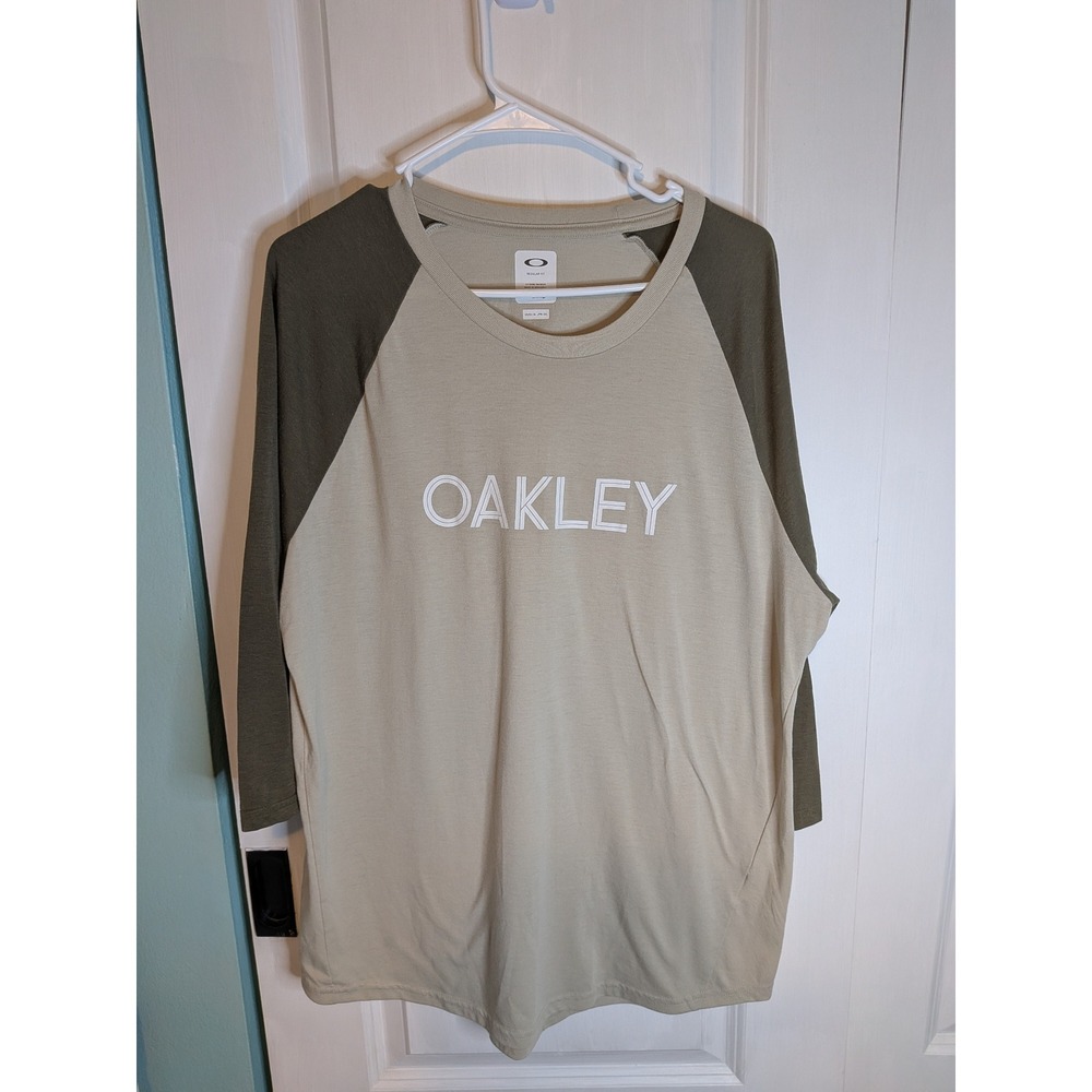 Oakley Hydrolix Raglan 3/4 Sleeve Tee Tan Olive Green Mens XL Regular Fit